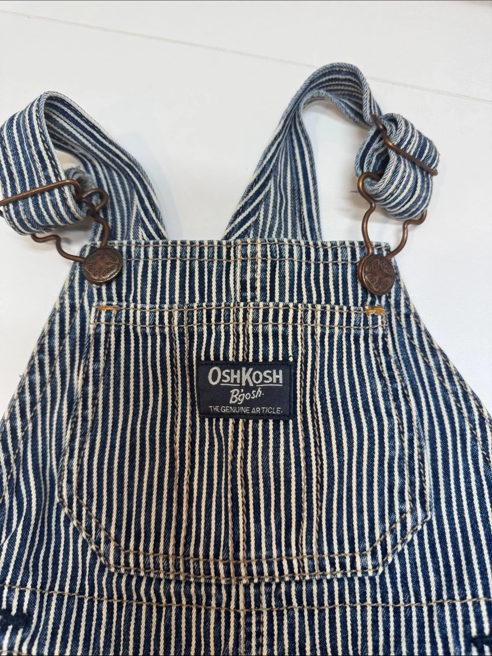 OshKosh B’gosh Striped Blue Kids Train Railroad Engineer Overalls